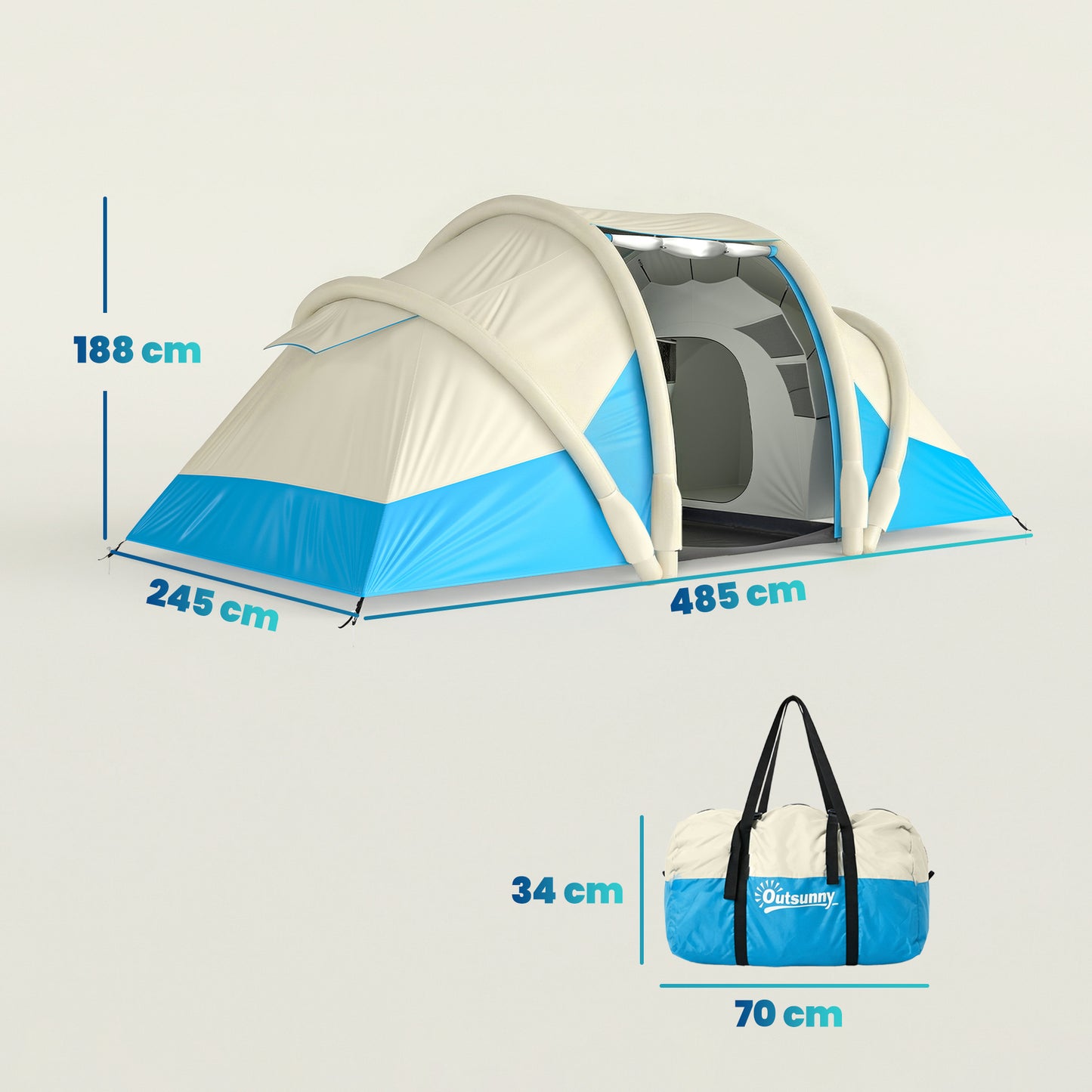Inflatable Tent 3000mm Waterproof for 4 Person, Blue