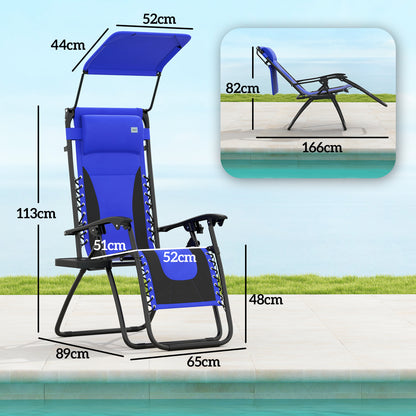 2 Pcs Zero Gravity Lounger Chair, Folding Reclining Chair, Blue