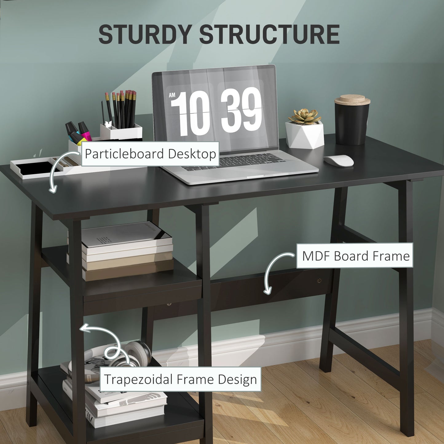 Computer Writing Desk w/ Shelf PC Workstation for Home Office Black