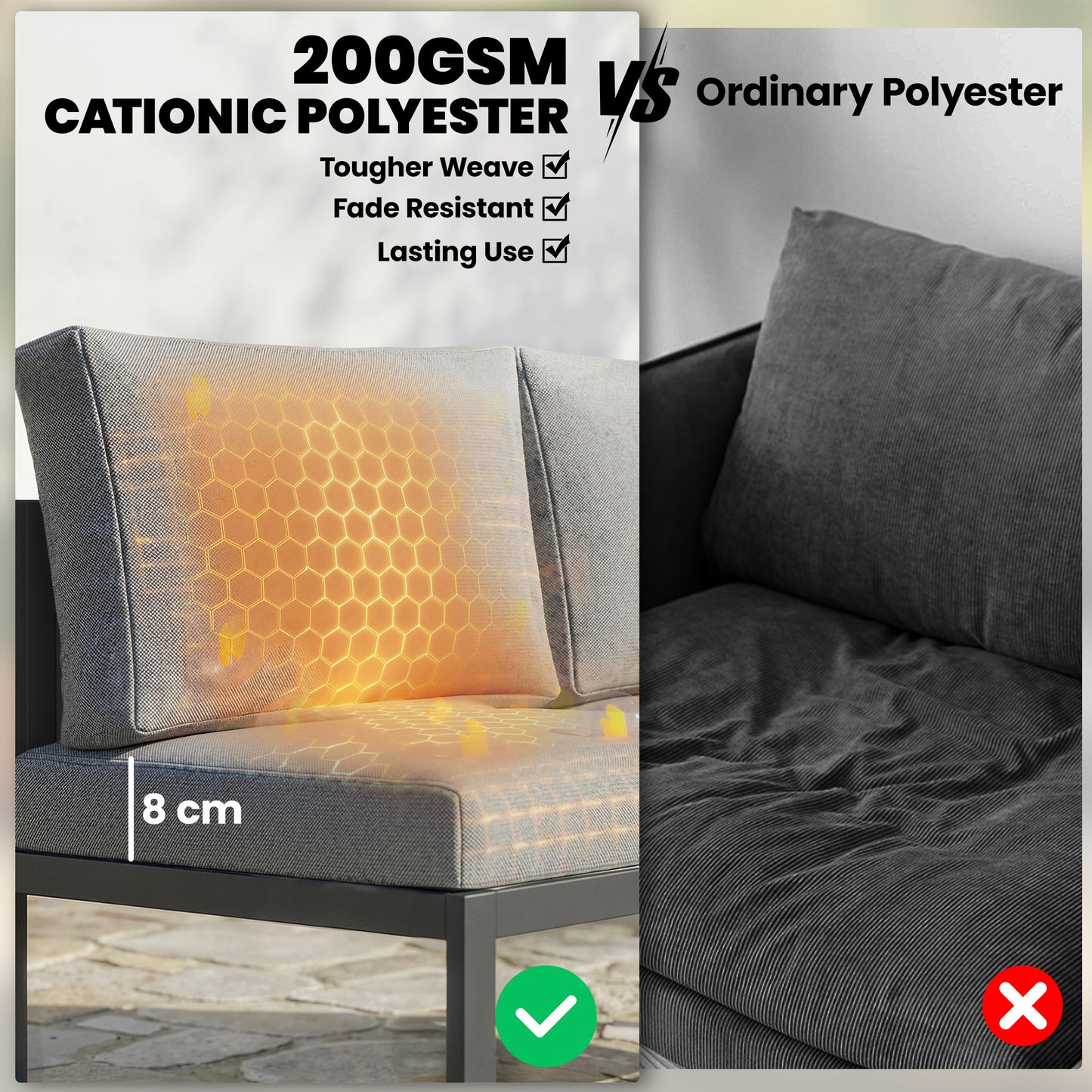 6 Seater Metal Garden Furniture Corner Sofa Set, Dark Grey