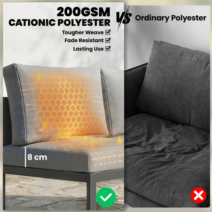 6 Seater Metal Garden Furniture Corner Sofa Set, Dark Grey