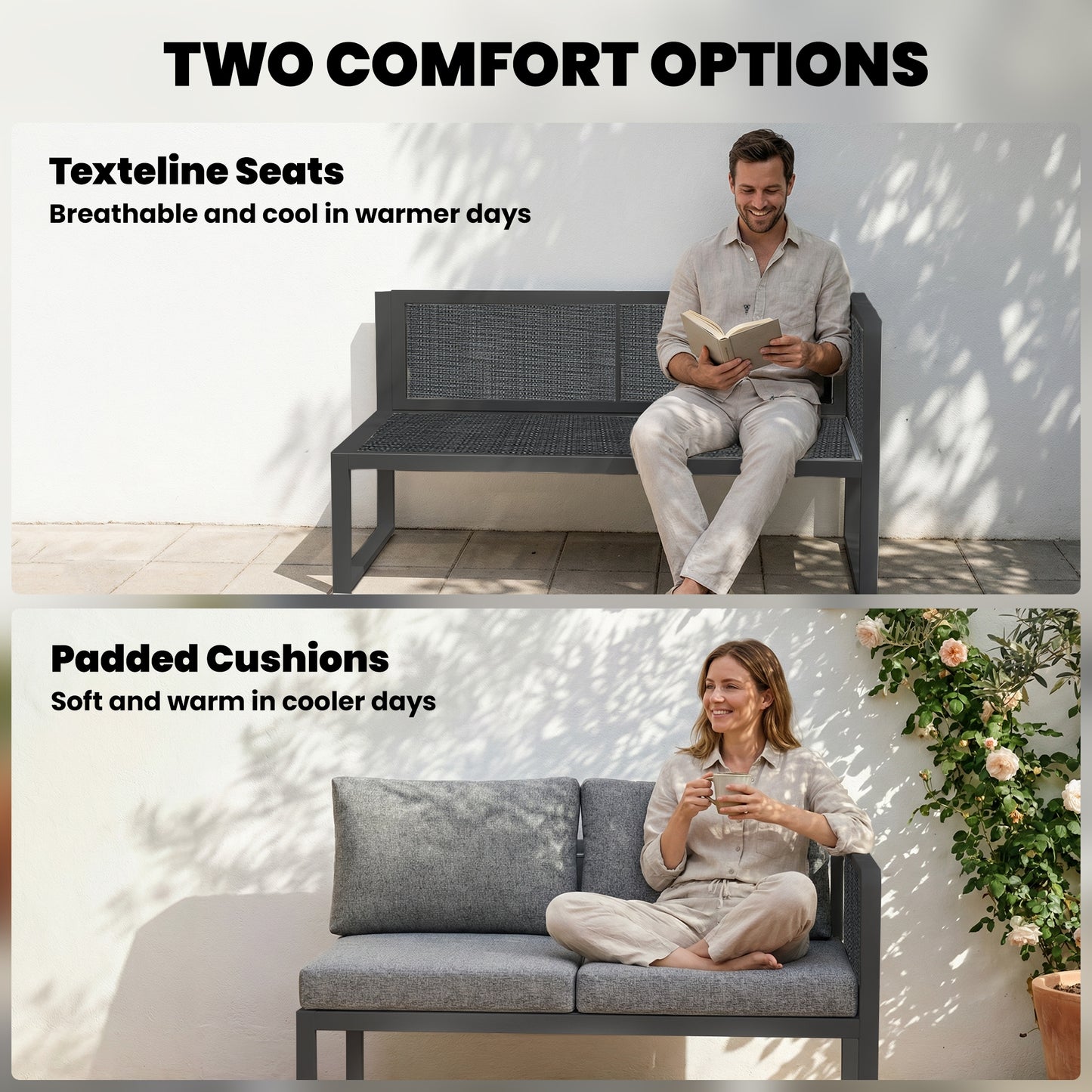 6 Seater Metal Garden Furniture Corner Sofa Set, Dark Grey