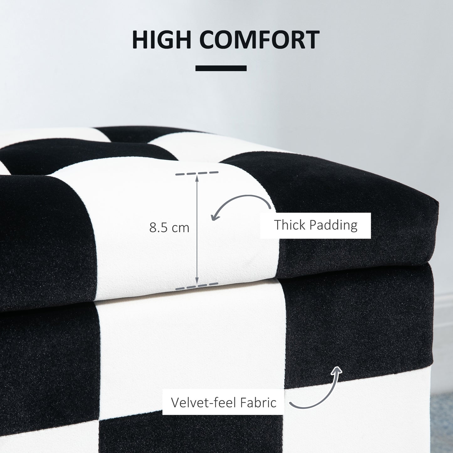 Velvet Storage Ottoman, Button-tufted Footstool Box, Toy Chest with Lid for Living Room, Bedroom, White and Black