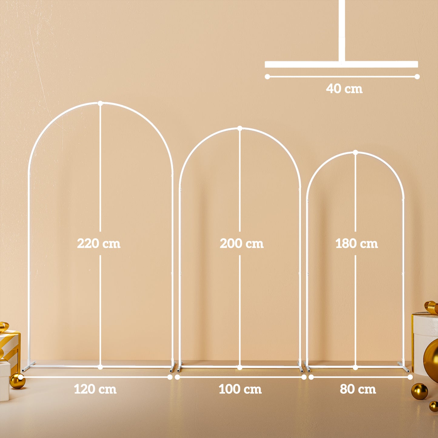 Wedding Arch Frame Set, 2.2, 2, 1.8 m Arch Backdrop Stand White