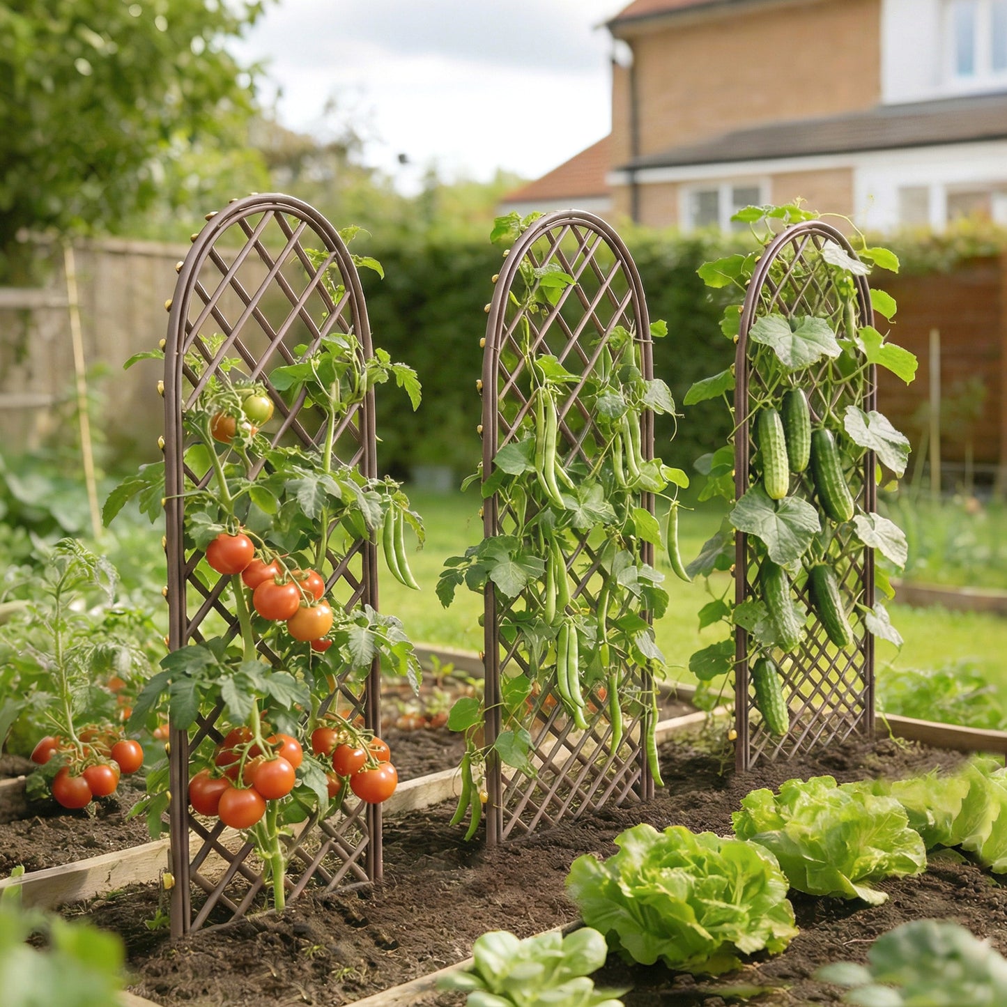 Garden Arch, Wicker Trellis Support Frame with Dome Top, Natural
