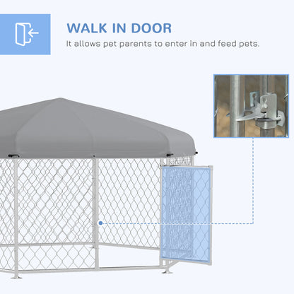 Outdoor Dog Kennel w/ Water-Resistant UV-Resistant Roof 2.1 x 1.85 x 1.5m