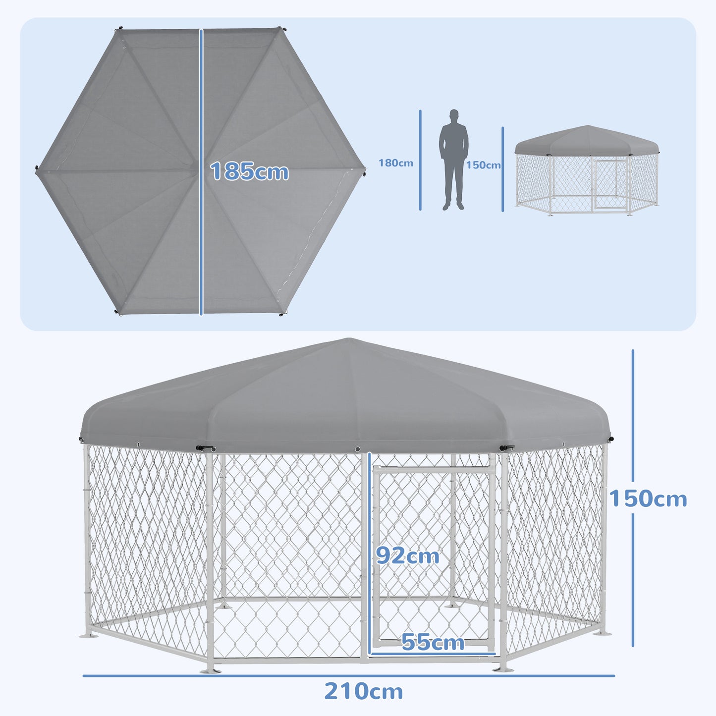Outdoor Dog Kennel w/ Water-Resistant UV-Resistant Roof 2.1 x 1.85 x 1.5m