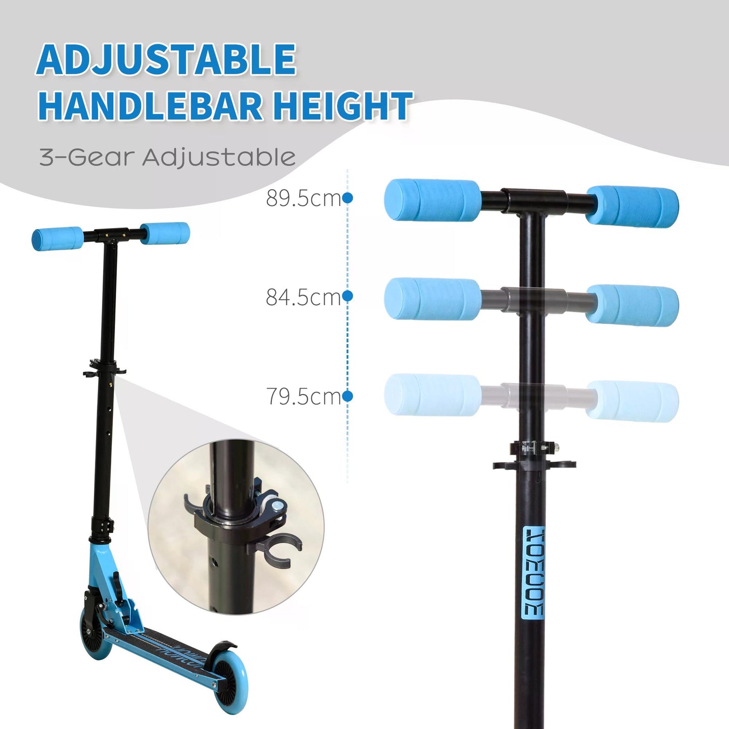 Scooter for Kids Toddler Foldable Kick Scooter with Adjustable Height Brake for Boys and Girls 3-8 Years Aluminium Blue