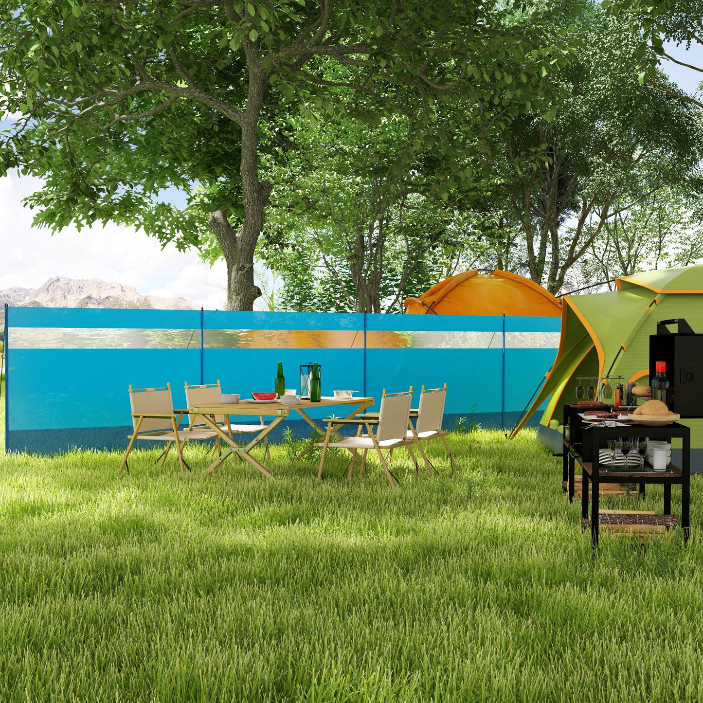 Beach/Camping Windbreaks with Clear Windows and Carry Bag, 725 x 140cm, Blue
