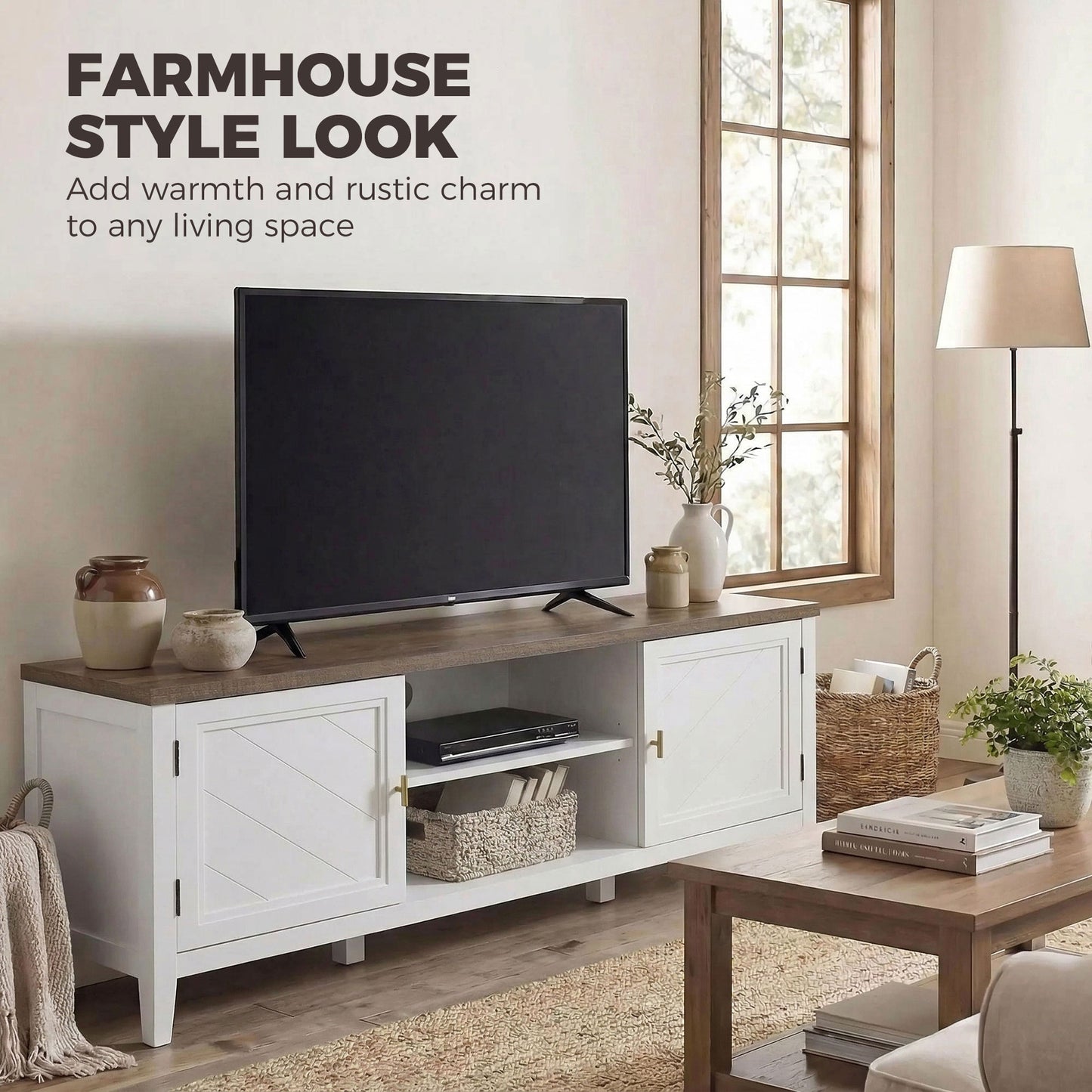 Farmhouse TV Stand for TVs up to 42 Inch, Media Console Table