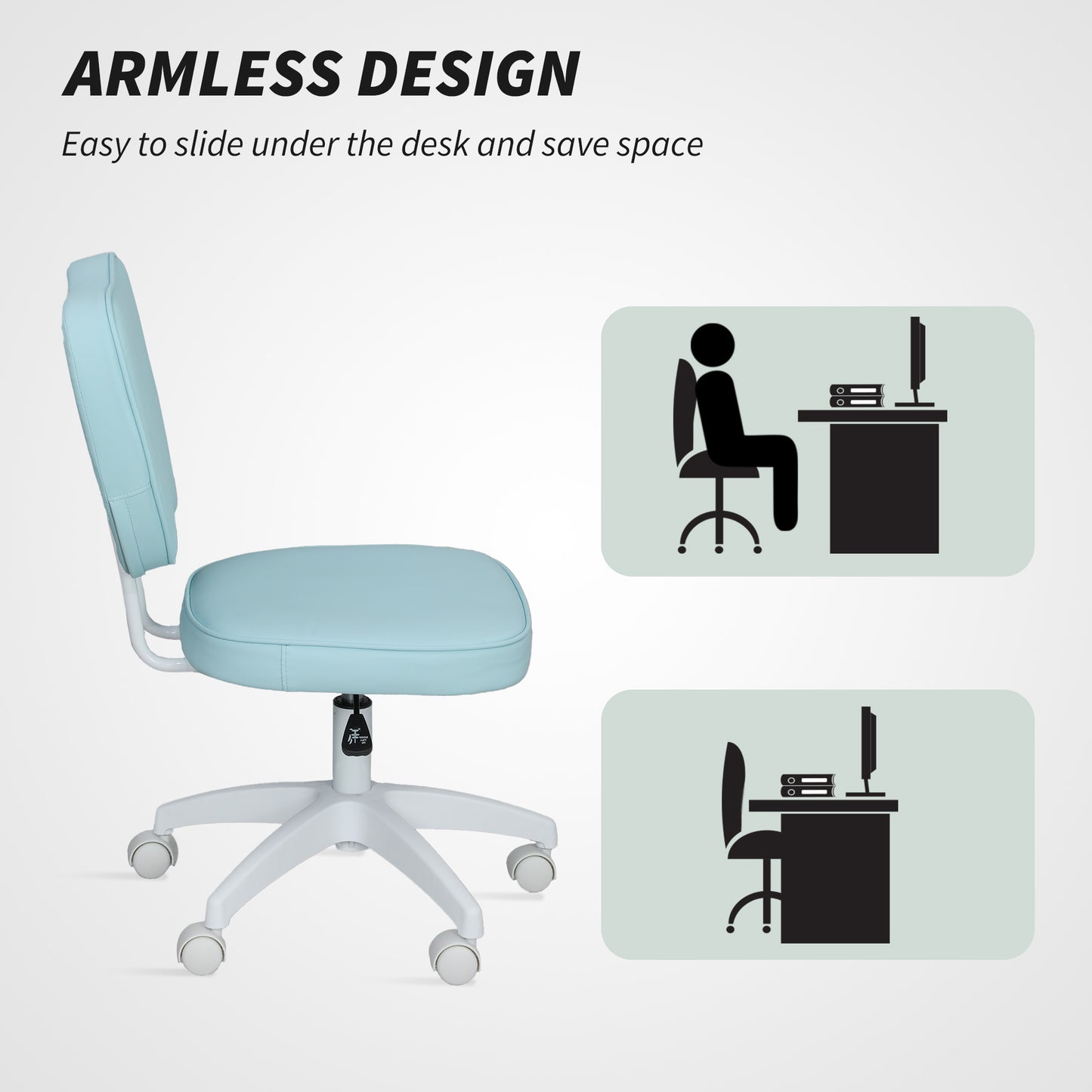 Vanity Task Chair with Adjustable Height, Armless, Blue