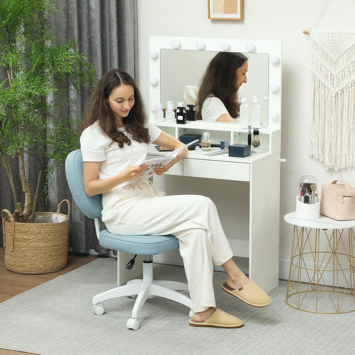 Vanity Task Chair with Adjustable Height, Armless, Blue