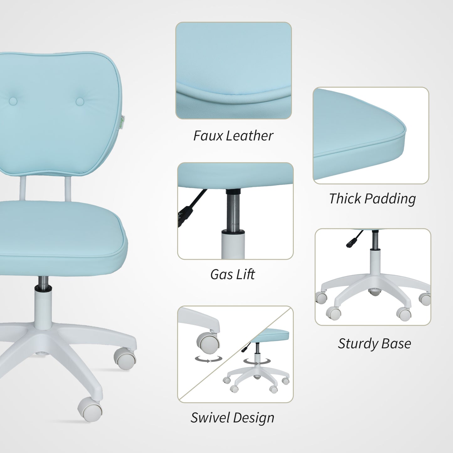 Vanity Task Chair with Adjustable Height, Armless, Blue