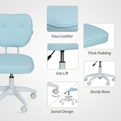 Vanity Task Chair with Adjustable Height, Armless, Blue