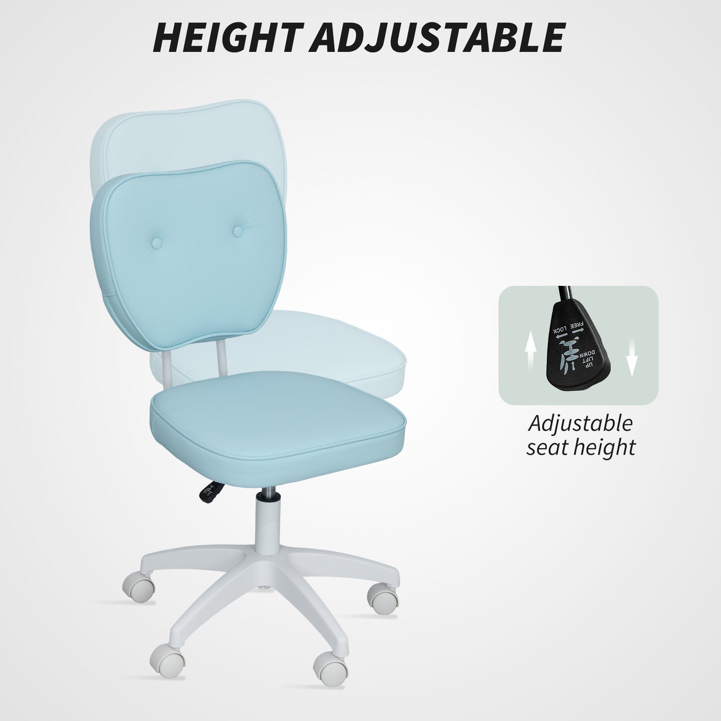 Vanity Task Chair with Adjustable Height, Armless, Blue