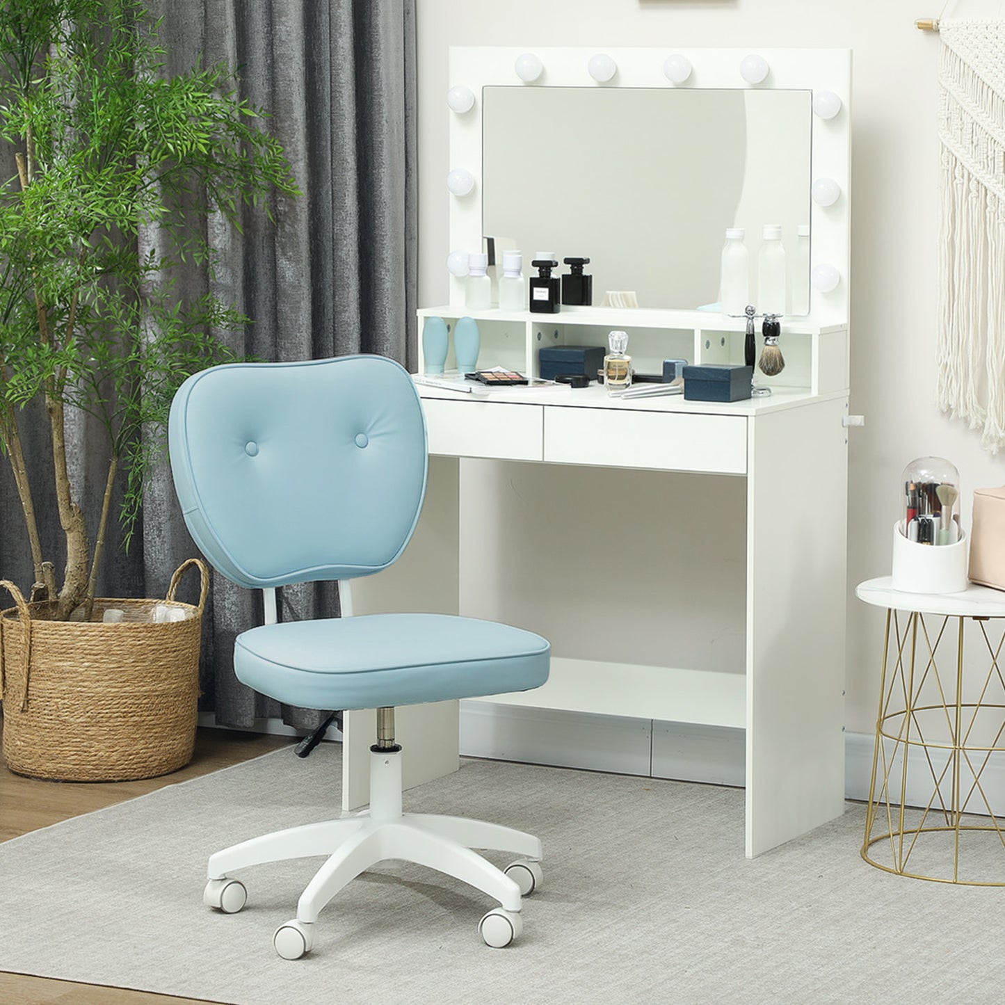 Vanity Task Chair with Adjustable Height, Armless, Blue