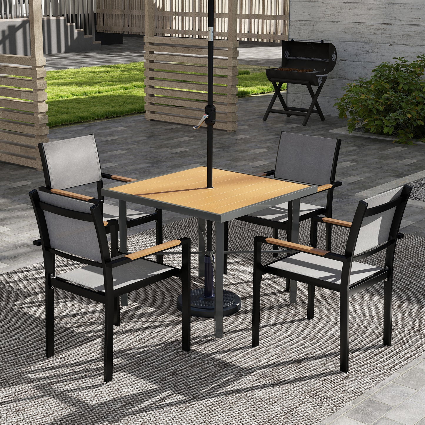 90cm Square Outdoor Patio Garden Dining Table with Umbrella Hole