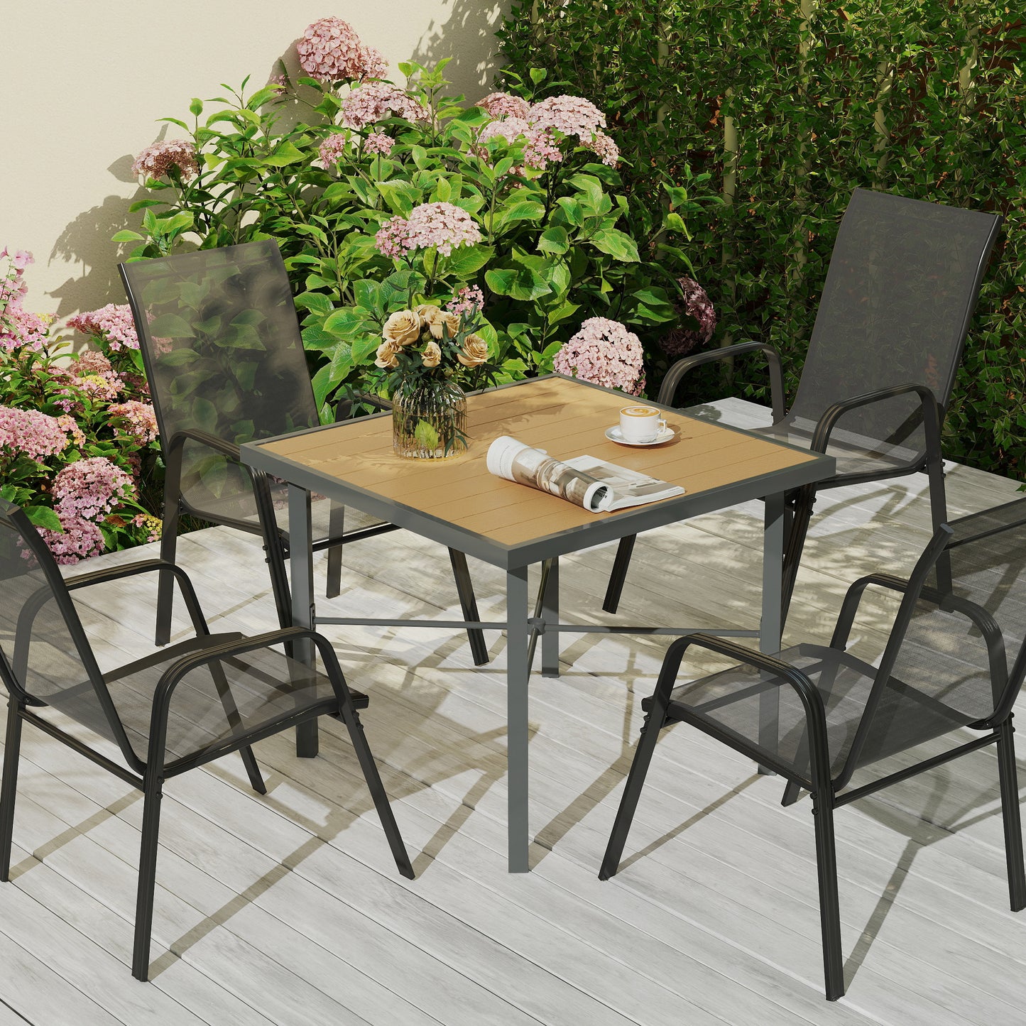 90cm Square Outdoor Patio Garden Dining Table with Umbrella Hole