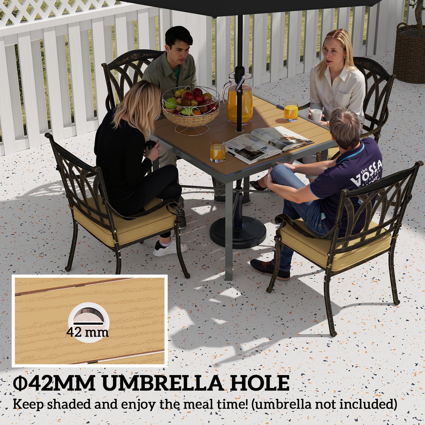 90cm Square Outdoor Patio Garden Dining Table with Umbrella Hole