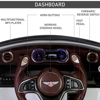 HOMCOM Compatible 12V Kids Children Electric Ride-on Car Bentley GT Twin Motors with LED Lights Music Parental Remote Control White