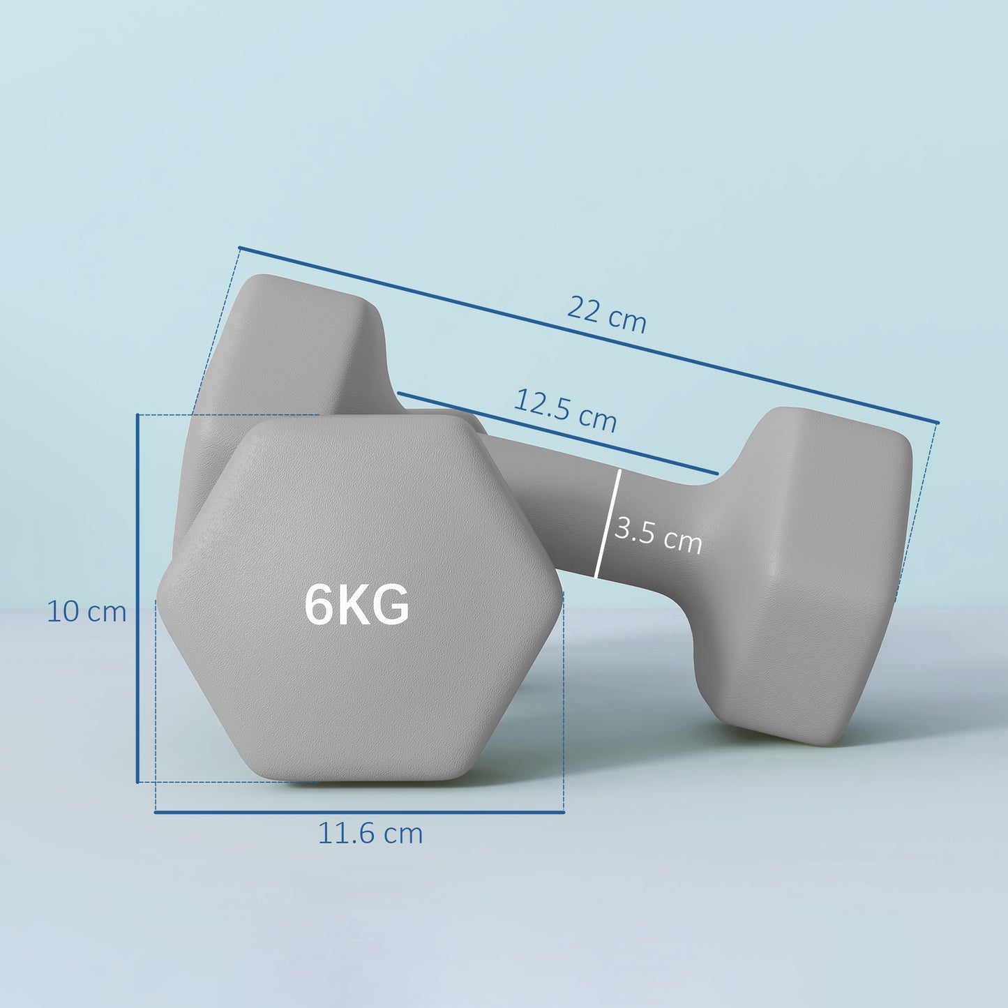Set of 2 Hexagonal Dumbbells Weights Pair, 2 x 6kg, Grey