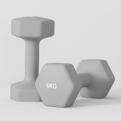 Set of 2 Hexagonal Dumbbells Weights Pair, 2 x 6kg, Grey