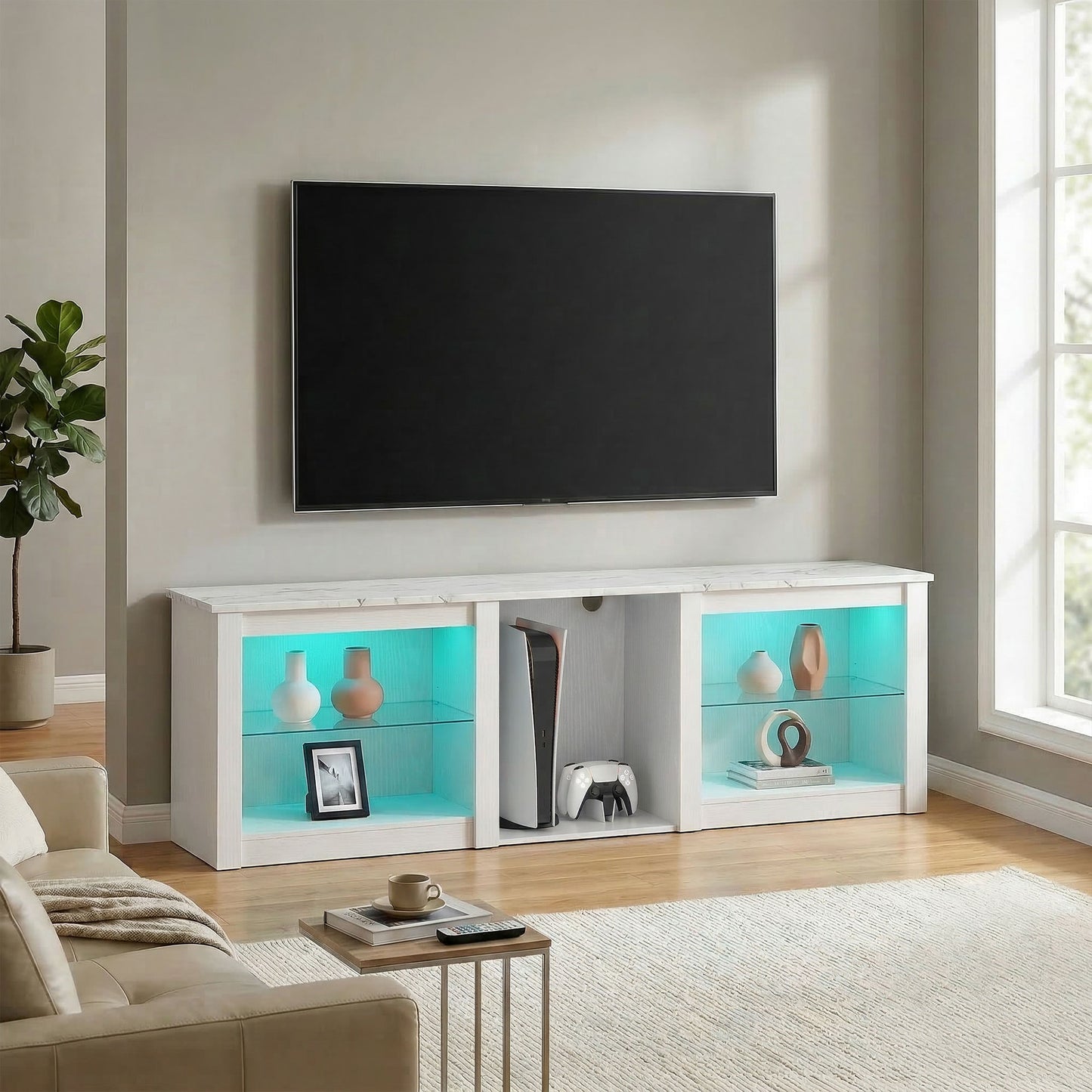 160cm TV Unit w/ LED Lights for 70" TV Modern TV Stand Cabinet