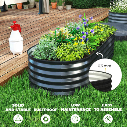 Set of 2 Raised Beds for Garden with Metal Plant Stakes, Dark Grey