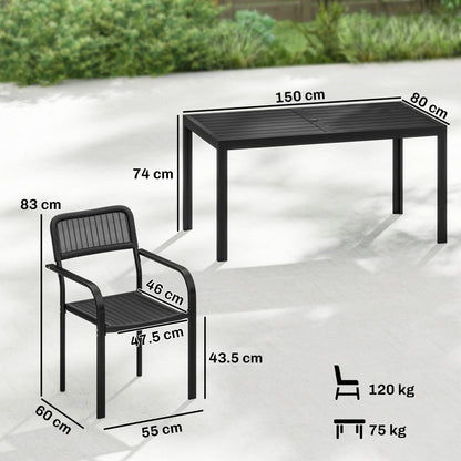 Garden Dining Set with Umbrella Hole for 6 People, Black