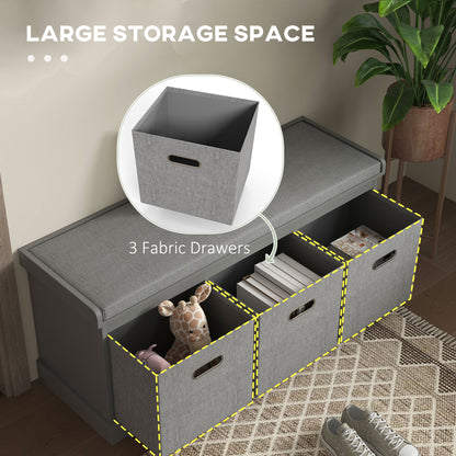 Shoe Bench with Seat, Shoe Storage Bench with Fabric Drawers, Grey