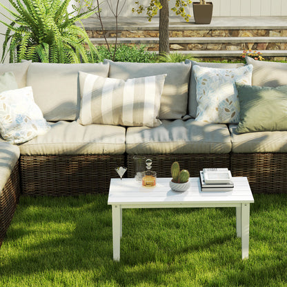 HDPE Rectangle Garden Coffee Table, Slatted Outdoor Table, White