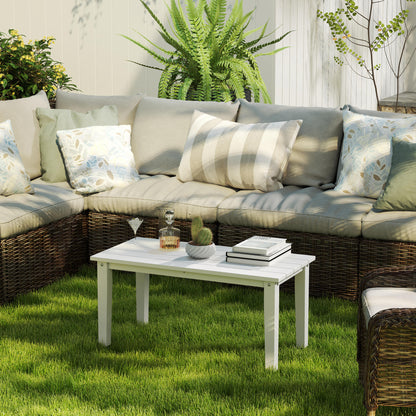 HDPE Rectangle Garden Coffee Table, Slatted Outdoor Table, White