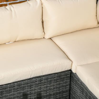 3Pcs Rattan Corner Sofa Set Coffee Table Garden Furniture  w/ Cushion - Mixed Grey