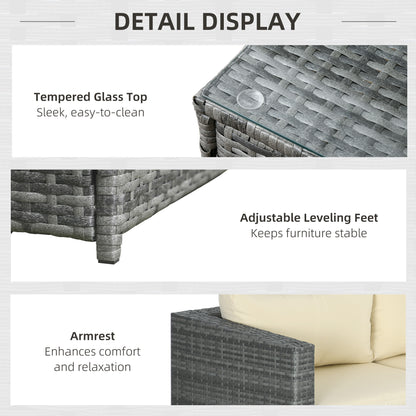 3Pcs Rattan Corner Sofa Set Coffee Table Garden Furniture  w/ Cushion - Mixed Grey