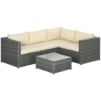 3Pcs Rattan Corner Sofa Set Coffee Table Garden Furniture  w/ Cushion - Mixed Grey