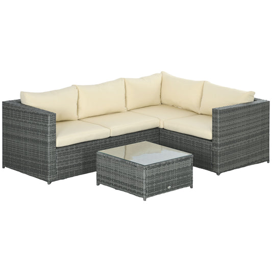 3Pcs Rattan Corner Sofa Set Coffee Table Garden Furniture  w/ Cushion - Mixed Grey