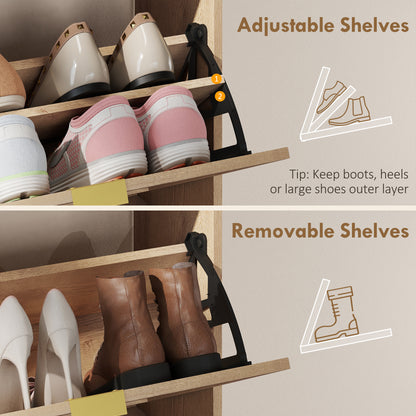 Narrow Shoe Cabinet with 2 Flip Drawers, Modern Shoe Storage Cabinet