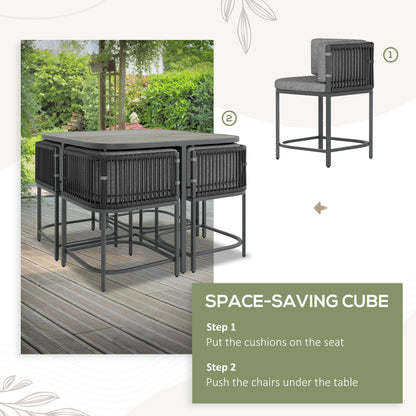 4 Seater Rattan Dining Set with Cushions, Charcoal Grey
