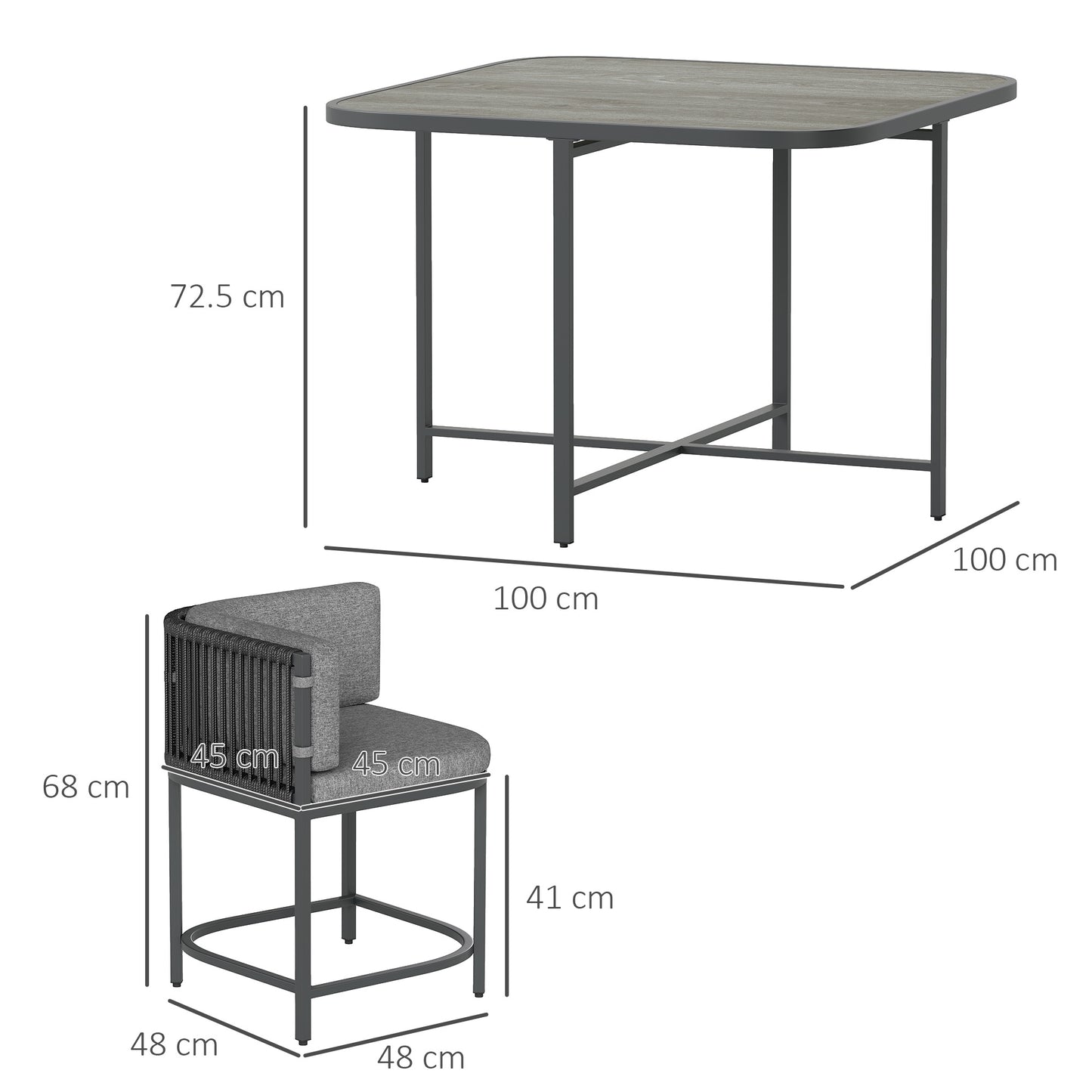 4 Seater Rattan Dining Set with Cushions, Charcoal Grey