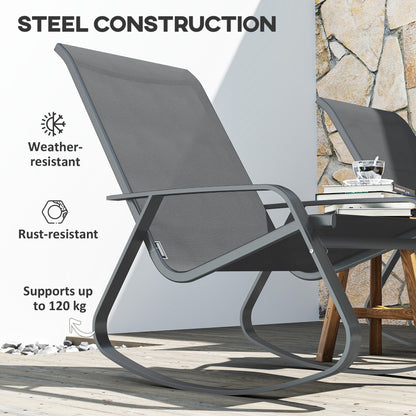 2PCS Garden Rocking Chairs with Armrests, High Back, Grey