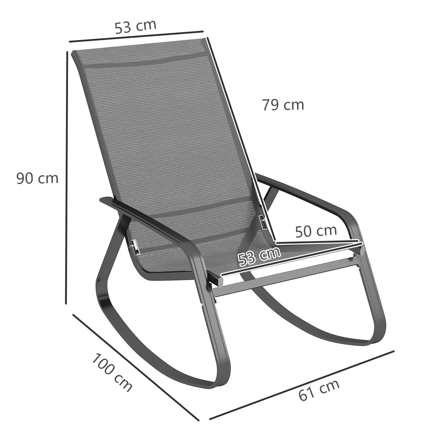 2PCS Garden Rocking Chairs with Armrests, High Back, Grey
