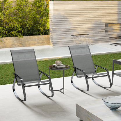2PCS Garden Rocking Chairs with Armrests, High Back, Grey