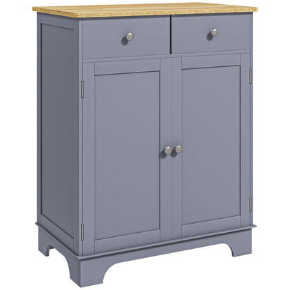 Kitchen Floor Cabinet Side Storage Cupboard Multi-Use Sideboard Table with Solid Wood Top, Adjustable Shelf, Drawer for Dining Room, Living Room, Hallway, Grey