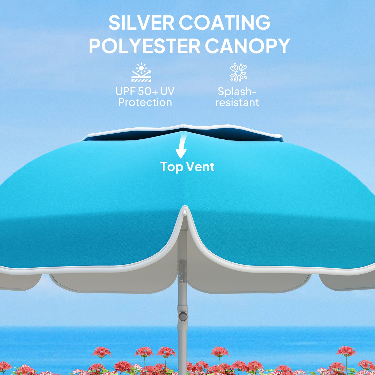 Beach Umbrella, Adjustable Height & Tilt Portable Parasol, Blue