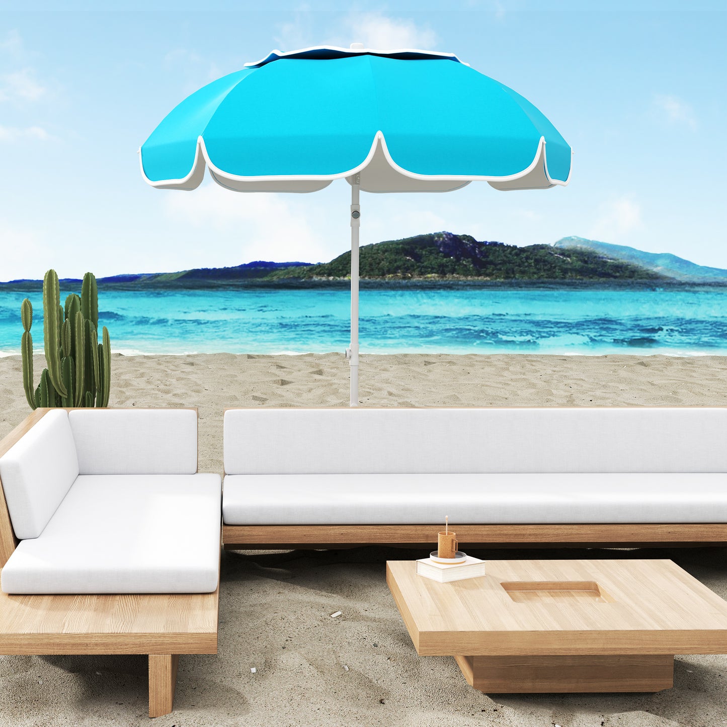Beach Umbrella, Adjustable Height & Tilt Portable Parasol, Blue