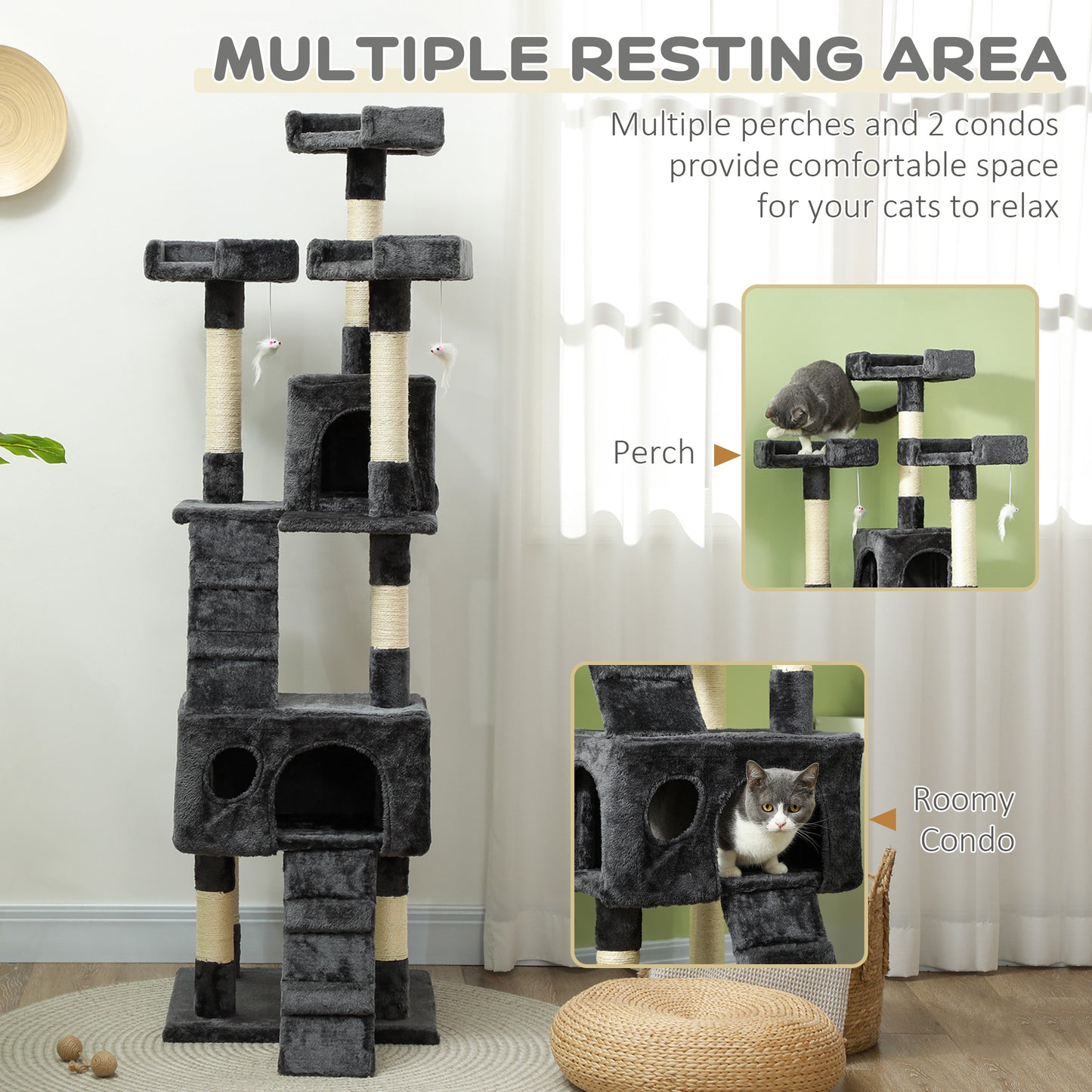 Cat Tree Scratcher Activity Centre, Scratching Post w/ Cat House, Bed