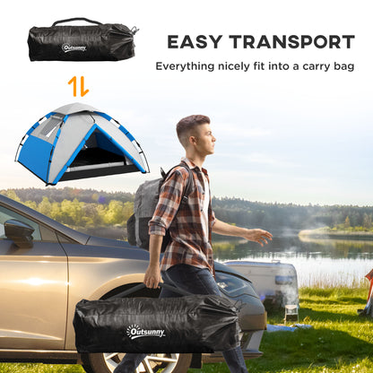 3-4 Man Camping Tent Portable with Bag, Quick Setup, Blue