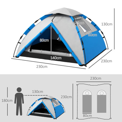 3-4 Man Camping Tent Portable with Bag, Quick Setup, Blue