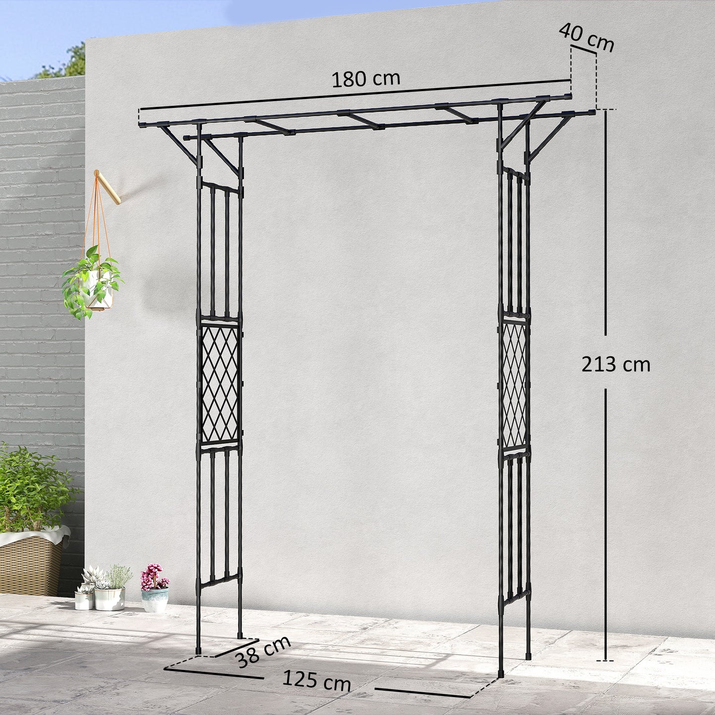 Garden Arch, Rose Arch, 180 x 40 x 215 cm, Black