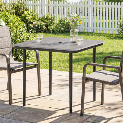 Garden Dining Table, Outdoor Table with Umbrella Hole, Light Grey